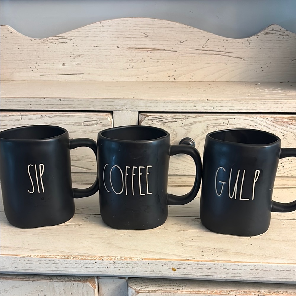 Rae Dunn Black Ceramic Dining Mugs